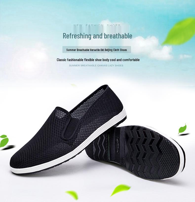 

Men s Old Beijing Slip-On Cloth Shoes - Breathable Summer Mesh for Driving, Work, and Casual Wear, with Imitation Thousand-Layer Soles. 39