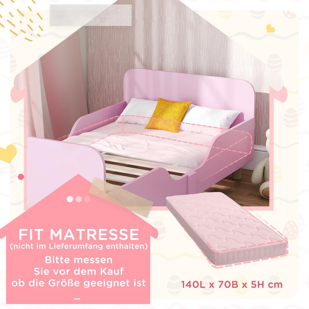 Struttura Letto per Bambini, Struttura Letto Singolo per Bambini, Sponda di Sicurezza, Letto Piccolo per Cameretta, MDF, senza Materasso, Rosa