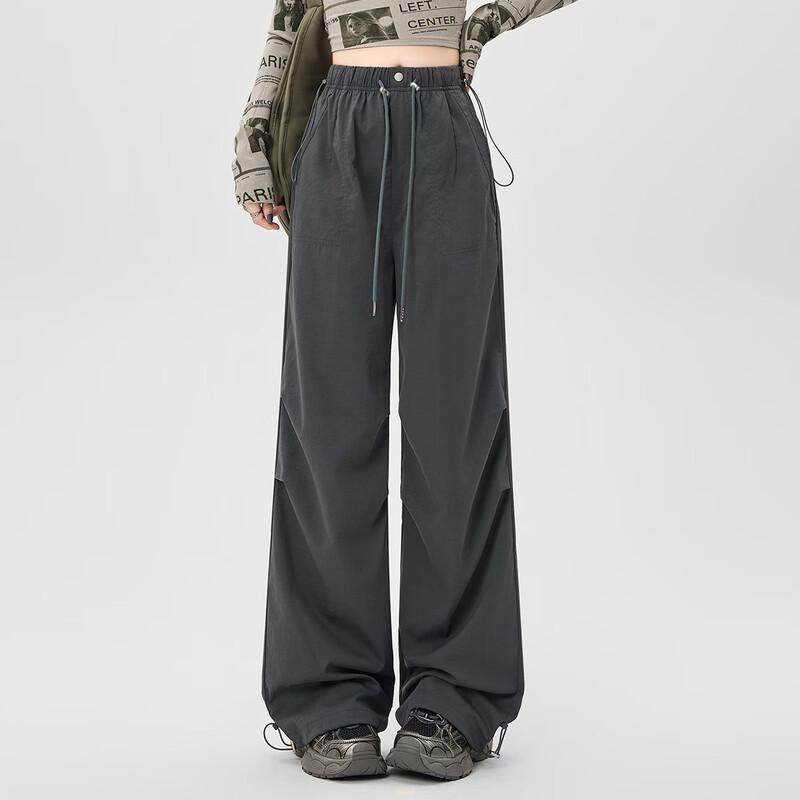 Women's High-Waist Drawstring Cargo Wide-Leg Pants