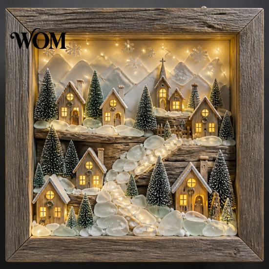 Decorative Picture Frame Sea Glass Art Painting with LED Light, DIY Mosaic Arts and Craft Kit, Light Ocean Themed Beach Kit for Home Office Bookshelf