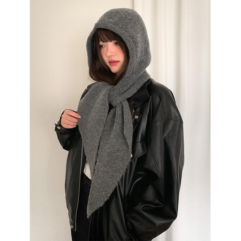 

Women s Knitted Hat with Hood and Scarf Combination for Autumn/Winter Warmth One Size