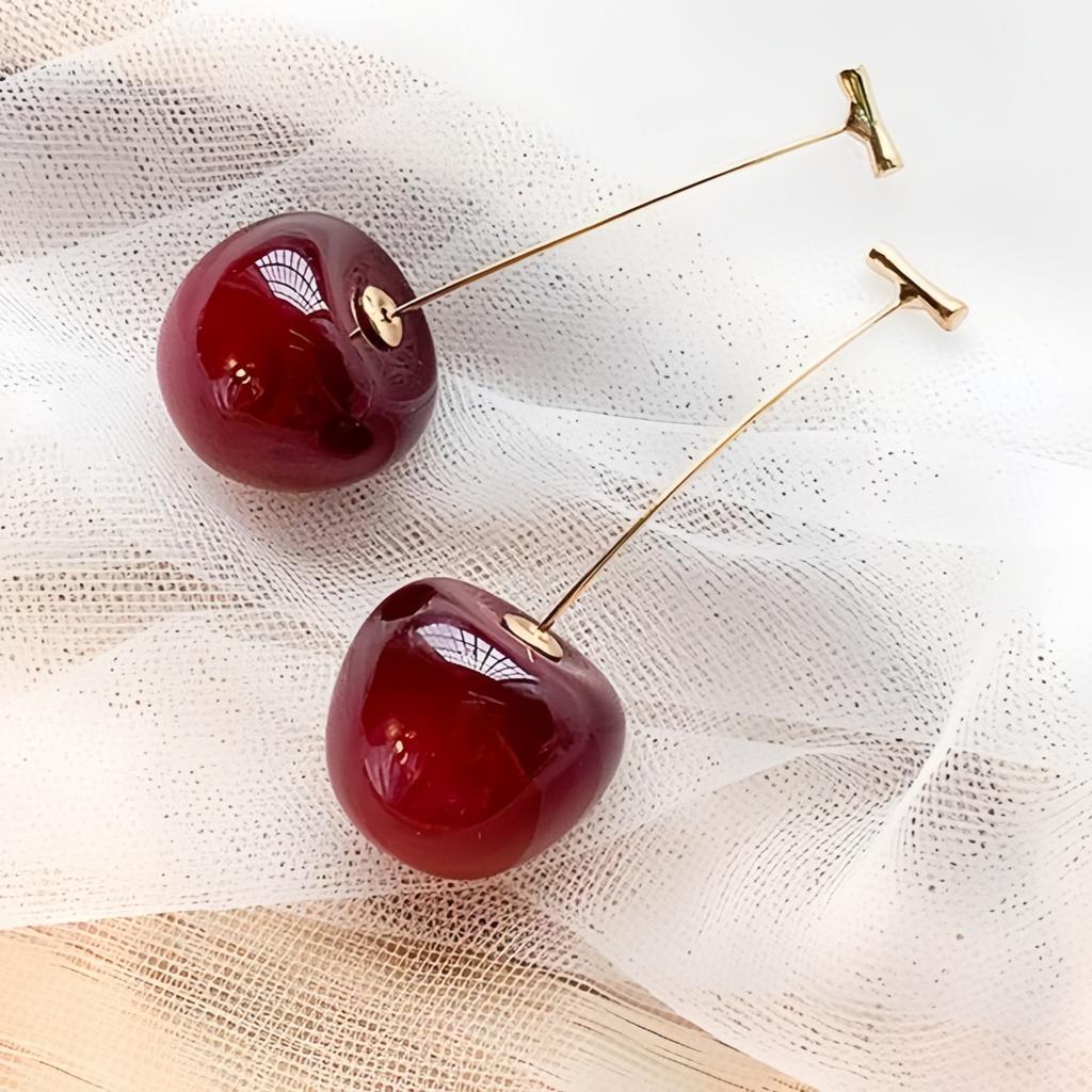 Kirschohrringe für Damen Lustige Frucht-Hängeohrringe Niedlicher 3D Roter Schmuck Einzigartiger Frucht-Anhänger Schmuck Geschenke