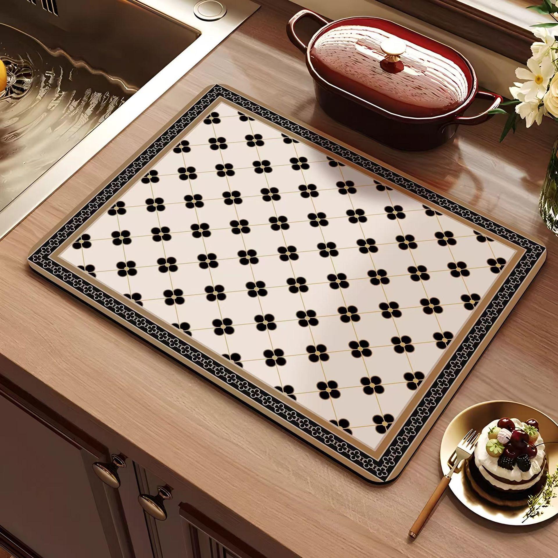 

Килимок для сушіння посуду Кавоварка з принтом Дренажна подушка Стільниця Абсорбуючий дренажний килимок Підкладка Столовий посуд Домашній декор 40x60cm