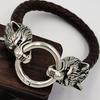 Wolf Head Bracelet Stainless Steel Viking Rune Bead Leather Bracelet Jewelry For Women Men Unisex Gift