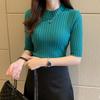 Spring Slim Basic Solid Color Casual Basic Women Knitted Shirts Korean Pullover Knitted Half Sleeve Sweater Women