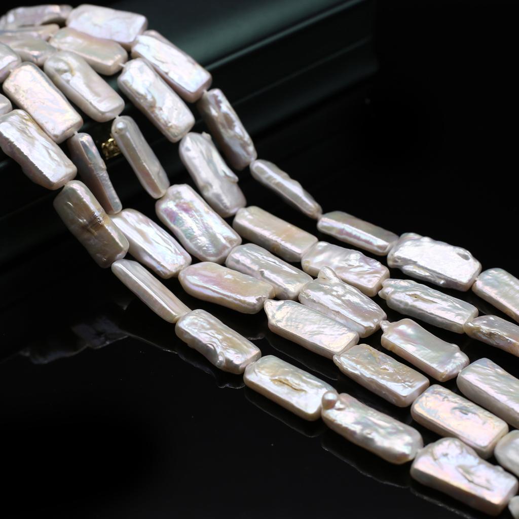Boho Handmade Rectangle Pearl 15×10mm, White Natural Freshwater Pearls Beads for Jewelry Making DIY Necklace Accessories, Mother's Day Crafts 36cm