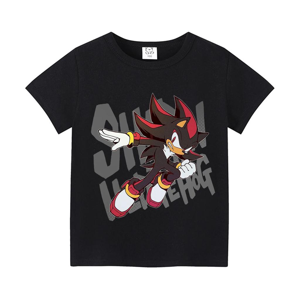 Sonics Cartoon T-shirt for Children Round Collar Clothing Kids Anime Partern Short Sleeve Clothes Fashion Sunmer Tee Top Gift