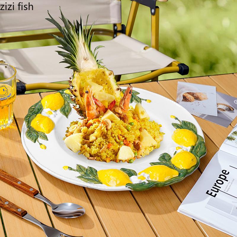 Creative Ceramic Lemon Plate Dining Plate Fruit Plates Snack Bowl Salad Bowl Pasta Dish Western Style Steak Plates Sushi Dish