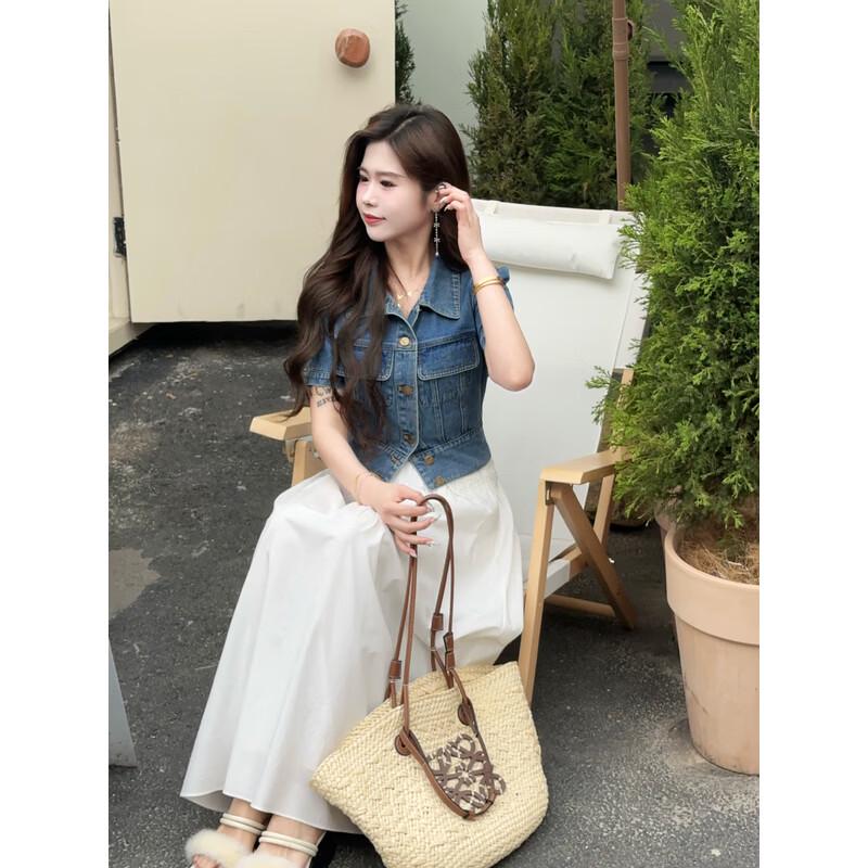 Women s Summer Lace Splicing Denim Short Jacket XL