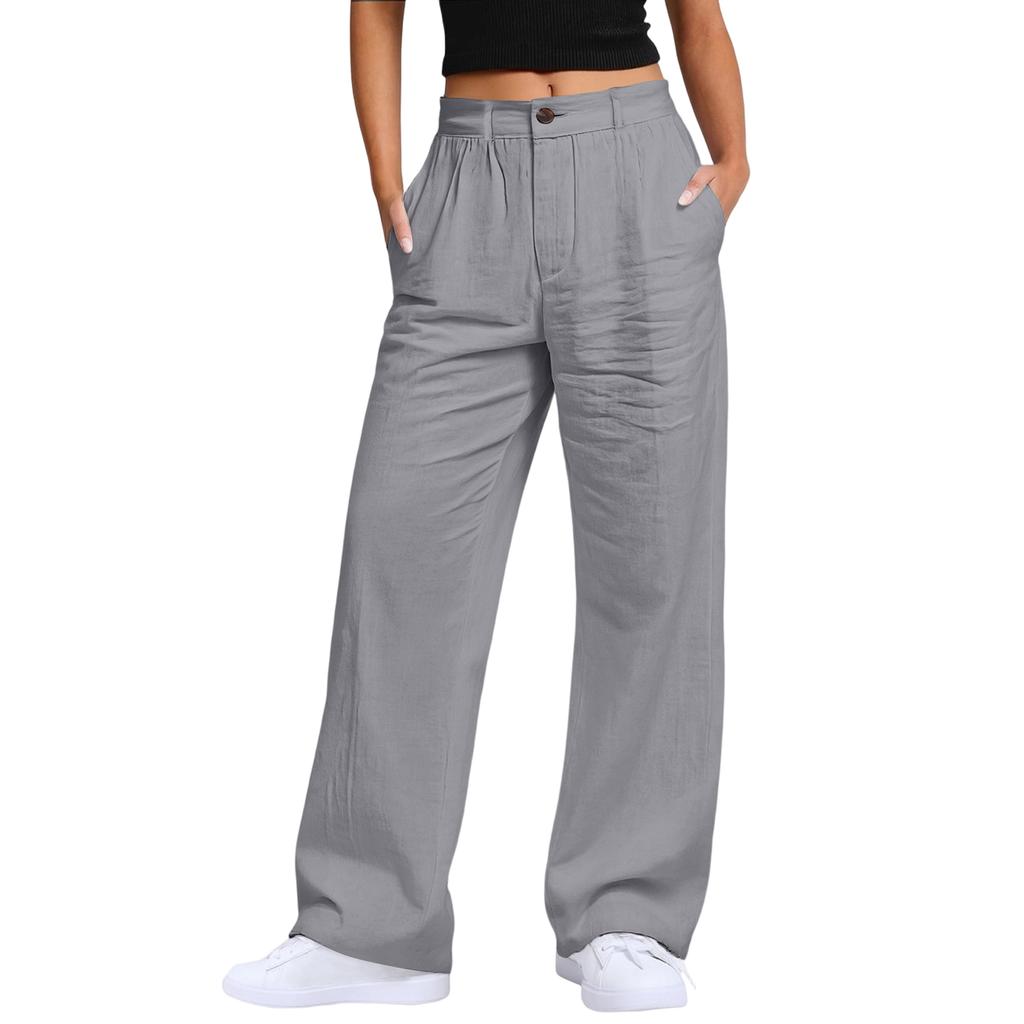 Ladies' Color Casual Fashion Breathable Loose Cotton And Linen Pants