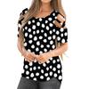 Women Polka Dot Summer Short Sleeve Strappy Cold Shoulder T-Shirt Tops Blouses