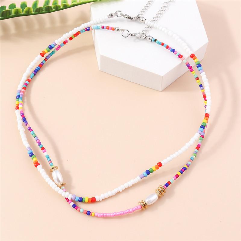 Summer Boho Korea Lovely Flowers Seeds Beaded Necklace Statement Short Collar Choker Necklace for Women Vacation Jewelry Gifts