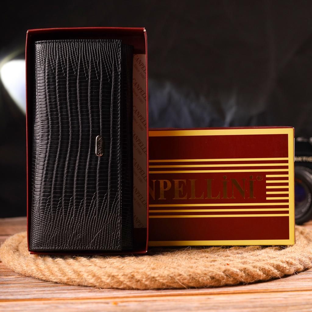 Excellent Textured Horizontal Women's Wallet Made of Genuine Leather CANPELLINI Wallet 21653 Black