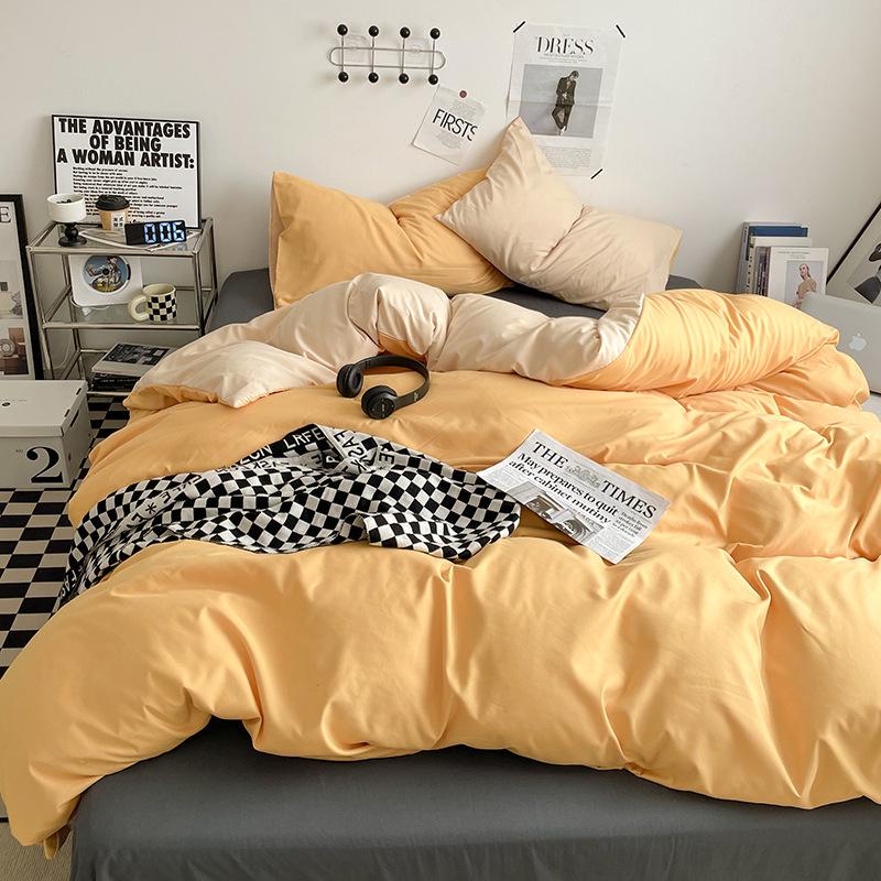 Four-Piece Pure Cotton Washable Bed Set: Skin-Friendly Sheet and Duvet Cover, Ideal for Dormitory Beds.