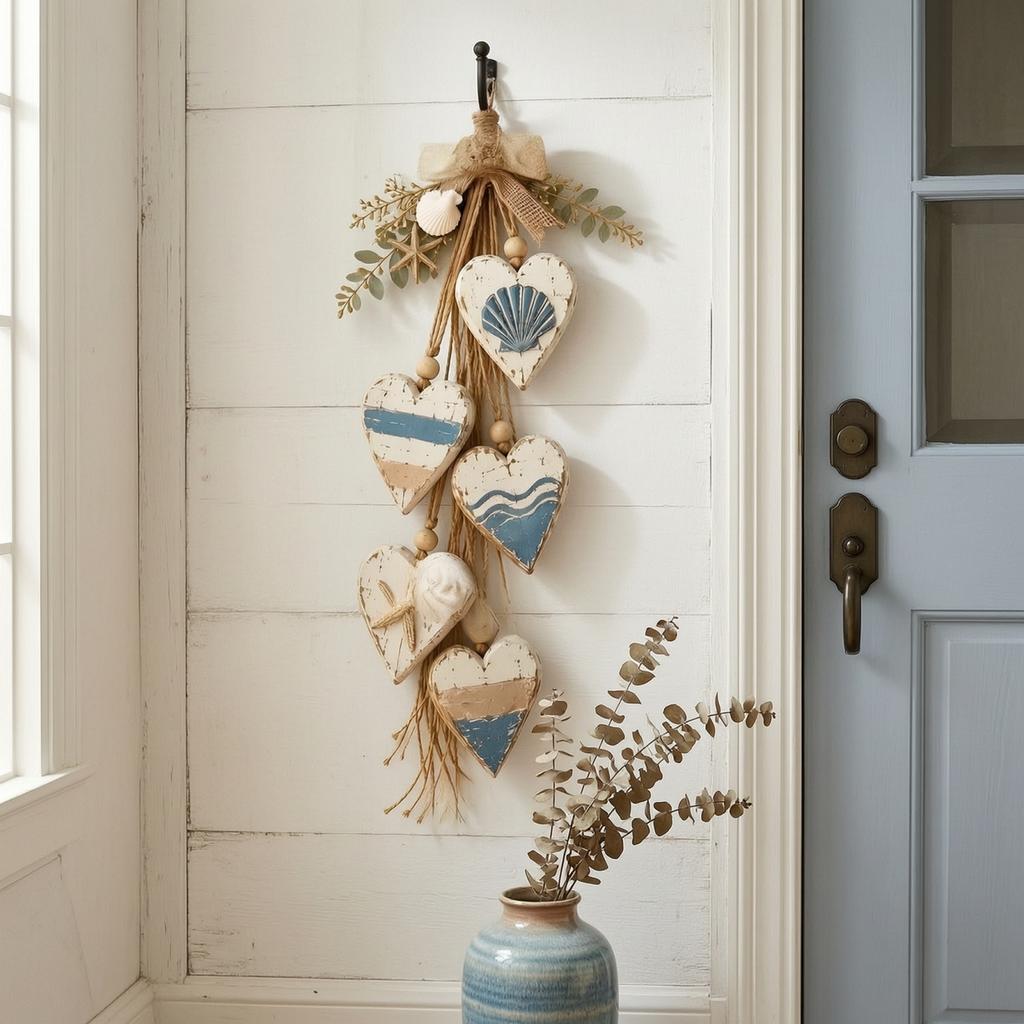 Romantic Wall Decor for Bedroom Hanging Heart Decor, 5 Layered Hearts Ornament, Rustic Farmhouse Coastal Style Wood Home Decorations Sign,Thanksgiving