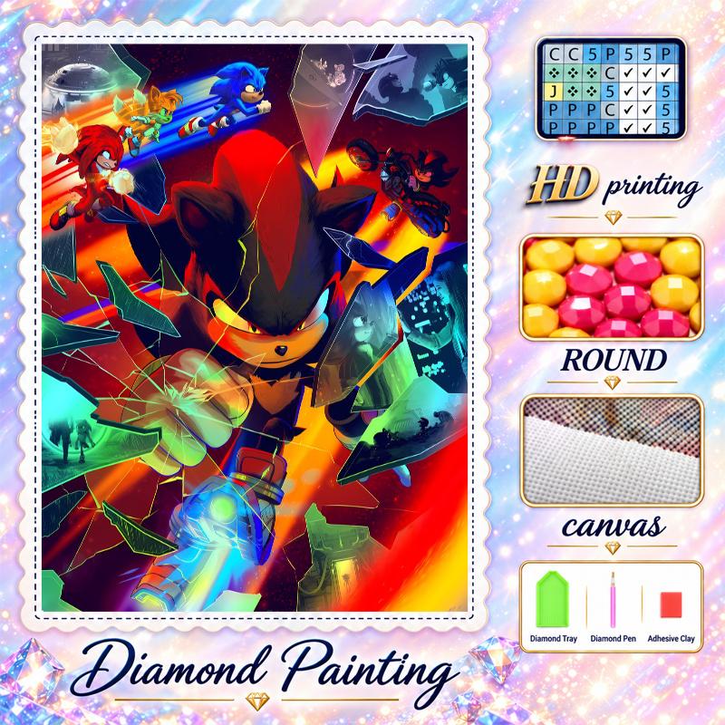 Sonic the Hedgehog Diamond Painting Kit 5D Full Drill DIY Diamond Mosaic Wall Art Home Decor