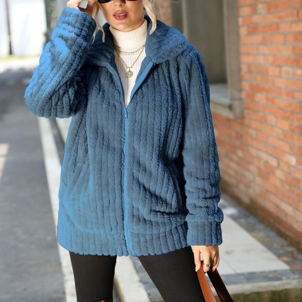GMXIA Shinier Women's Lapel Pit Zipper Long Sleeve Solid Color Medium Length Double-sided Plush Coat