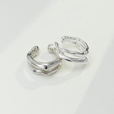 Korean Style Sterling Silver Geometric Texture Fashion All-Match Niche Ins Double-Layer Ear Clip S925 Ear Clip High Sense