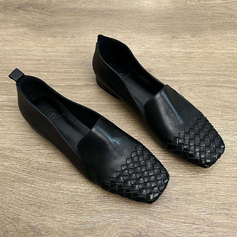 Fashion Roman Retro Cow Wave Natural Leather Women Loafers 2025 Autumn Fashion Slip-on Flat Shoes Square Toe New Style Women Shoes