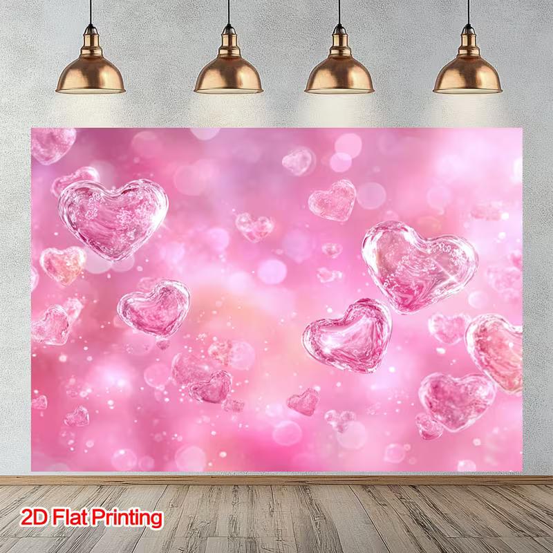 Romantic Pink 2D Backdrop, Glittery Crystal Hearts Photo Background 47.2x31.5inch/120*80cm