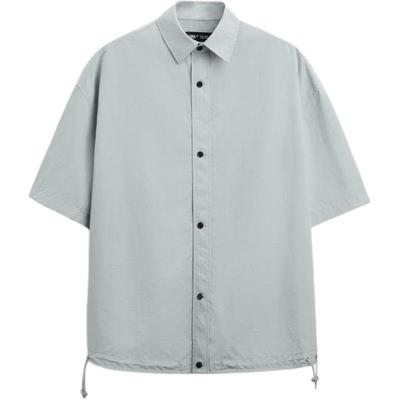 Casual Loose Solid Color Polo Short Sleeve Shirt Men Shirts Gray 9621875-807