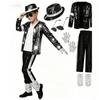 Kids Boy Michael Jackson Cosplay Black Suit Dance Disco Halloween Fancy Dress Up 80s Pop King Costume for Top Pants