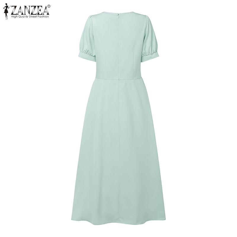 ZANZEA Women Casual Round Neck Summer Short Sleeve Long Dress