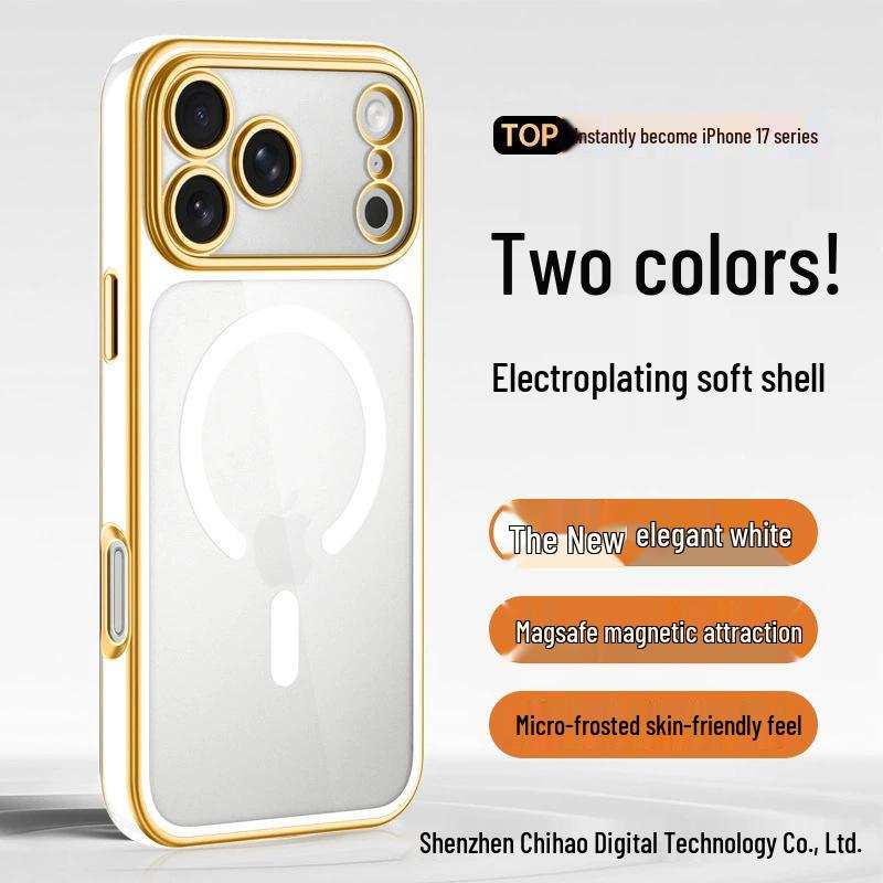 iPhone 17 Pro Max Transparent Two-tone Electroplated Magnetic Phone Case with Apple 16 Lens Full Coverage, Soft.