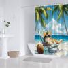 Beach-Themed Kitten Shower Curtain - Cat In Sunglasses, Palm Trees & Coconuts, Tropical Style, Machine Washable Polyester