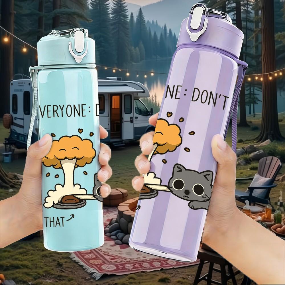 1PC Everyone Don't Do That Mushroom Cat 750ml Color Plastic Sports Water Bottle Leakproof Flip Straw Lid Suitable for Sports Office Home Use