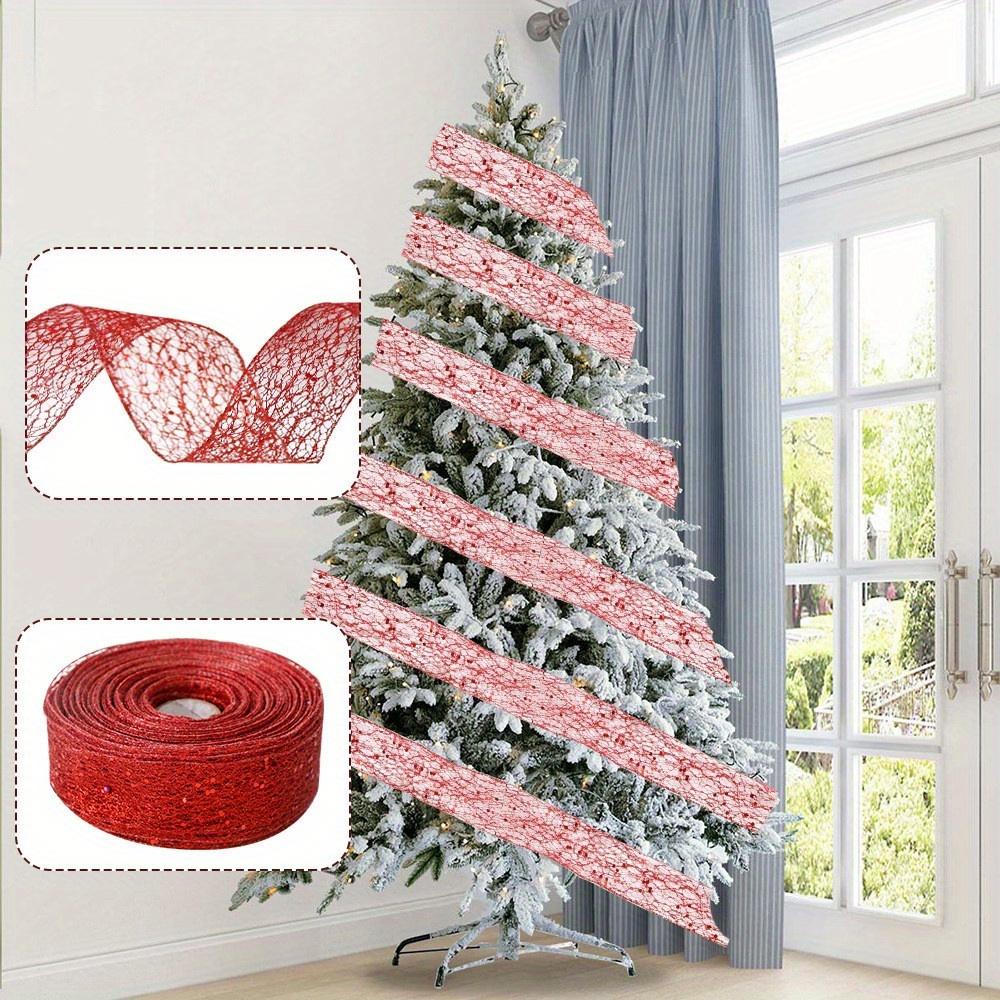 1 Set/ 3 Stück Festivaldekorationen 2m/ Stück, unordentliches Netz Kantenverschluss Bestäubung Weihnachtsband Heiminnendekoration Weihnachtsbaum Verkleidung