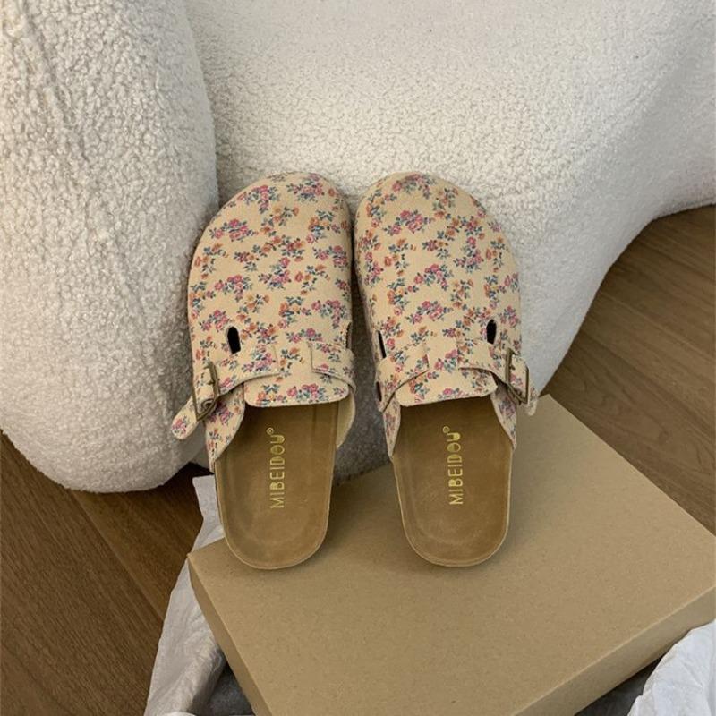 

Ретро цветочный женский верхняя одежда весна и лето новый однопедальный сумка-голова толстая подошва Boken полушлепанцы 40