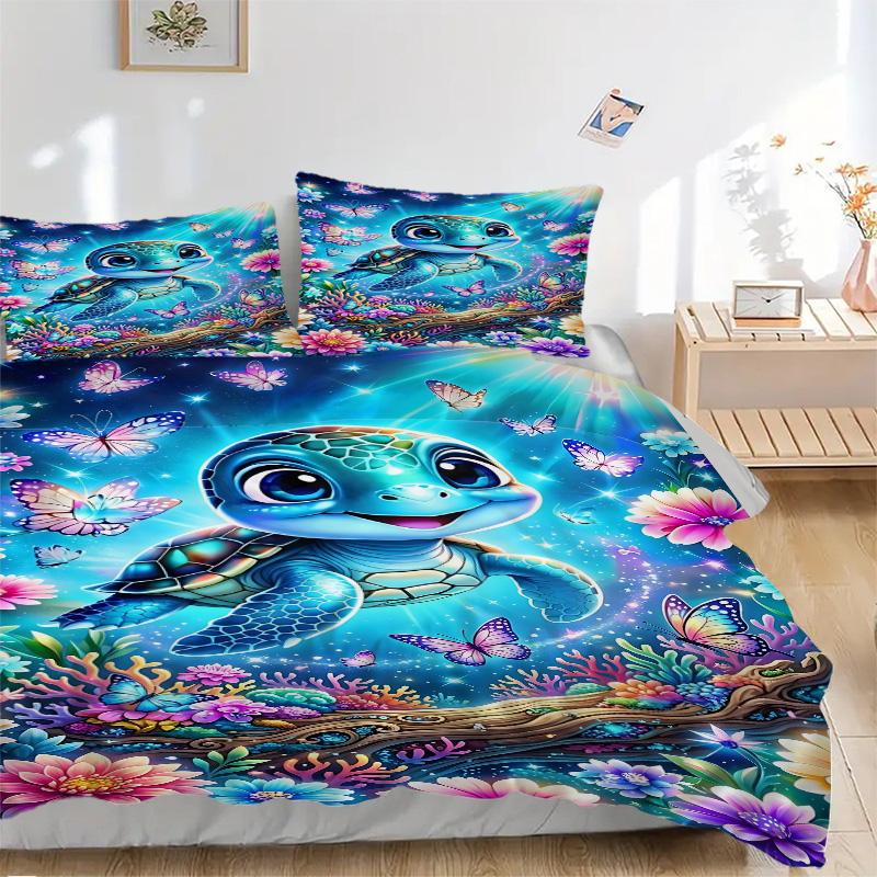 Ocean Dreams Sea Turtle Butterflies Print 3Pcs Bedding Setduvet Cover With 2 Bedropillowcase Home Birthday Gift