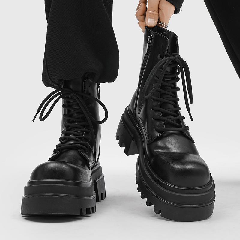 Mode Herbst- und Winter Herren Schnürstiefel mit hohem Schaft Bequeme Reißverschluss Stiefel mit Absatz Dicksohlige Anti-Rutsch Wanderstiefel