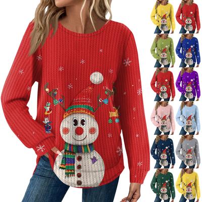 Kadın Moda Uzun Kollu Noel Bol Uzun Kollu Yuvarlak Yaka Günlük Üst