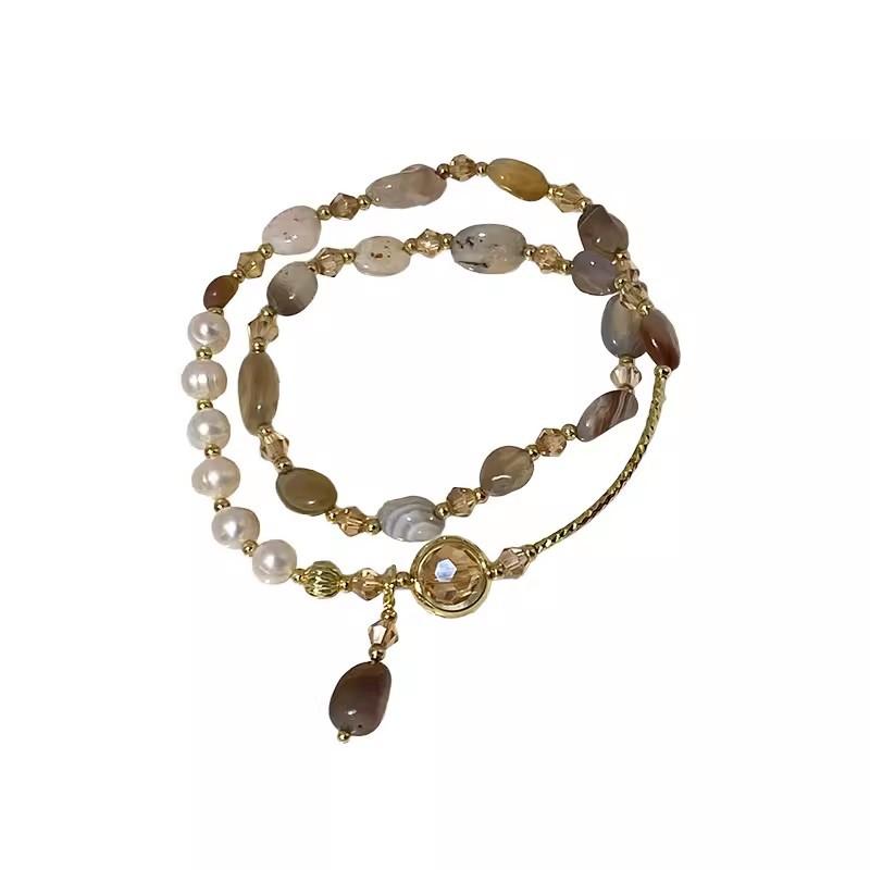 Freshwater Pearl Double Layer Hand Chain - Women's Luxury Retro-Inspired Beaded Handwear with Unique and Exquisite Design