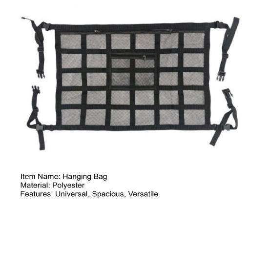 Samochodowa Siatka do Przechowywania na Suficie Wisząca Torba z 4 Zapięciami Podwójna Warstwa Siatki 9 Wzmocnionych Pasków Siatka do Bezpiecznego Przechowywania Lekkich Przedmiotów