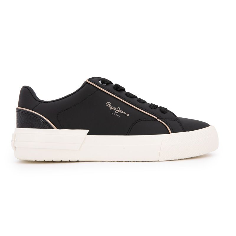 Black Crocodile Print Low-top Sneakers with Laces Woman PEPE JEANS