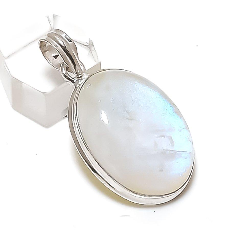 Moonstone Gemstone Handmade 925 Sterling Silver Jewelry Pendant 1.81" h3v82