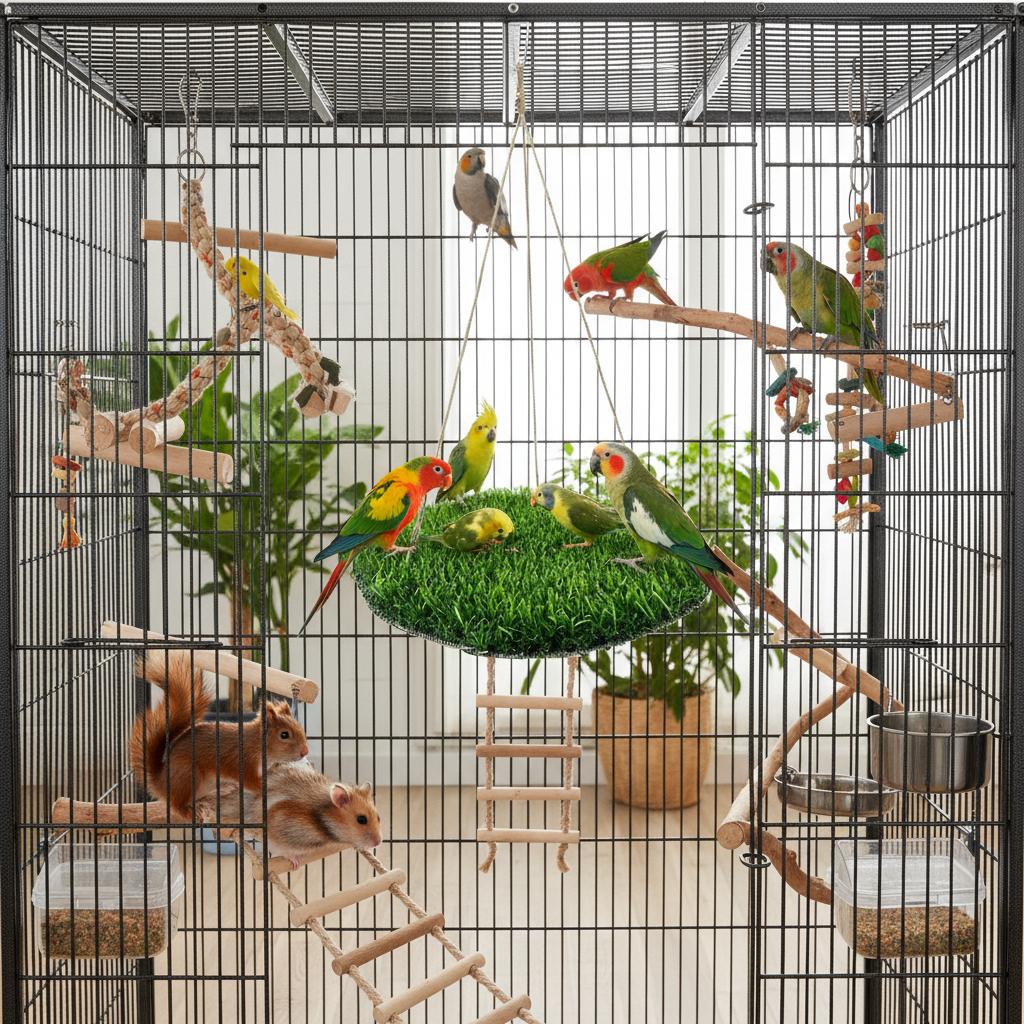 Pet Grass Hammock For Parrots Squirrels Hamsters Large Medium Small Sized Birds And Rodents Climbing Toy With Suction Cup Hook