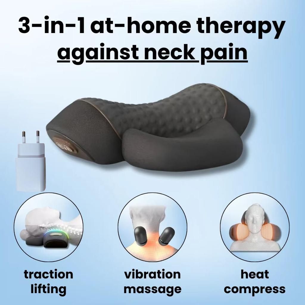 Durable And Safe Soothe-3-In-1 Neck Massager Cervical Pillow Hot Compress Vibration Massage Neck Traction Relax Pillow Spine Support Massager