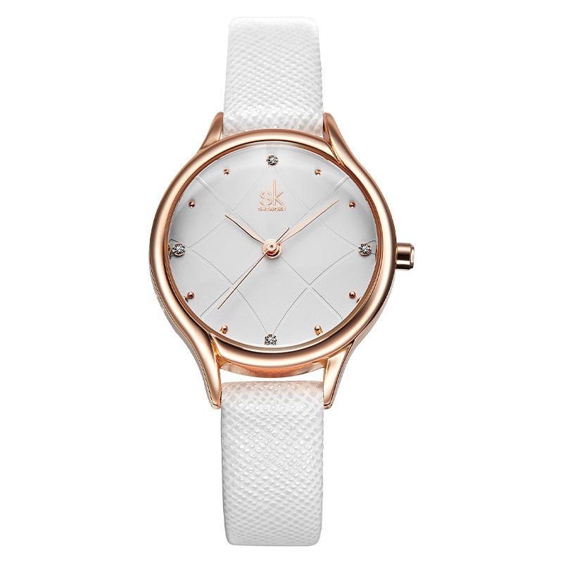 SK Brand 8013 Women s Diamond Inlaid Leather Strap Watch - Simple, Elegant, Student-Compatible