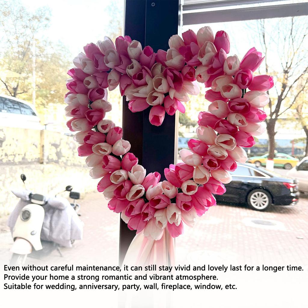 Heart Shaped Wreath Spring Summer Artificial Flowers Wreath for Festival Front Door Window Wall Decor Pink