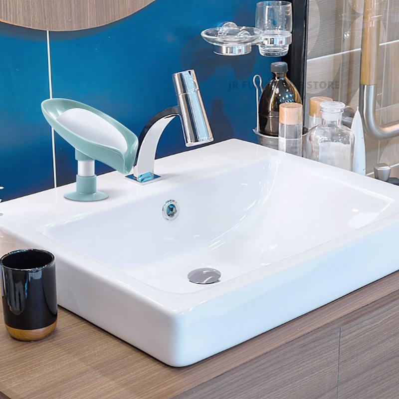 2PCS Suction Cup Soap Dish For Bathroom Shower Portable Leaf Soap Holder Plastic Sponge Tray For Kitchen Bathroom Accessories