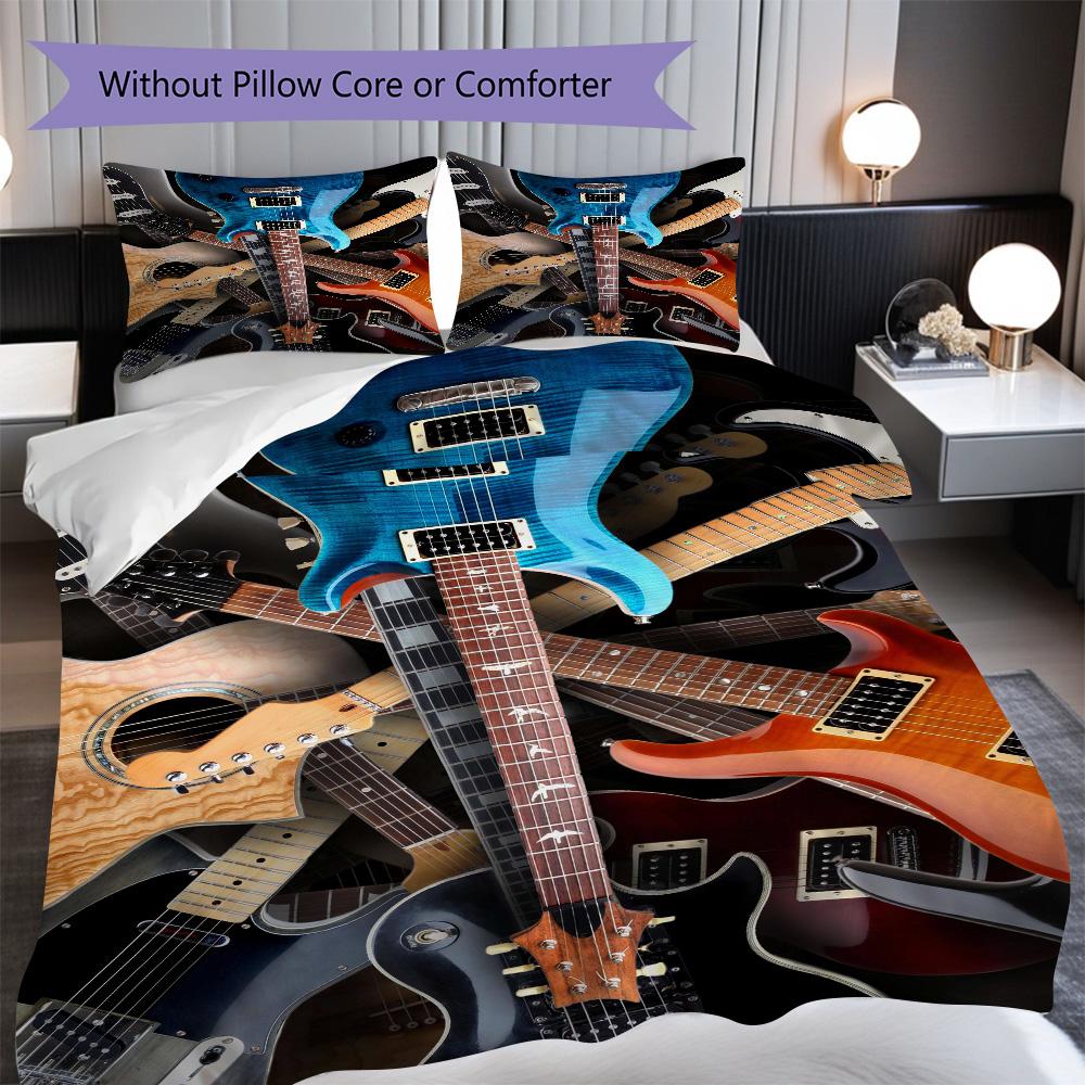 

1PC Music, guitar Theme Bedding Quilt Set Quilt Cover Pillowcase Home Decoration Birthday Gift (1 * duvet cover + 9 * pillowcase, without core) 135x200cm