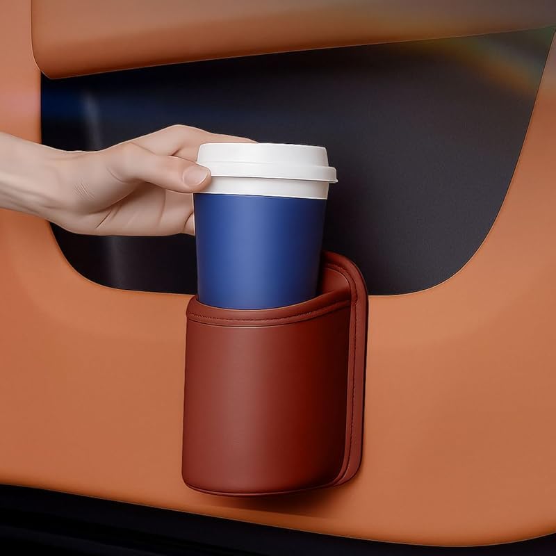 Leather Car Cup Holder, Hanging Automotive Back Seat Bottle Holders, Scratch-Resistant Vehicle Door Drink Holder, Clip-On Auto Organizer Accessories