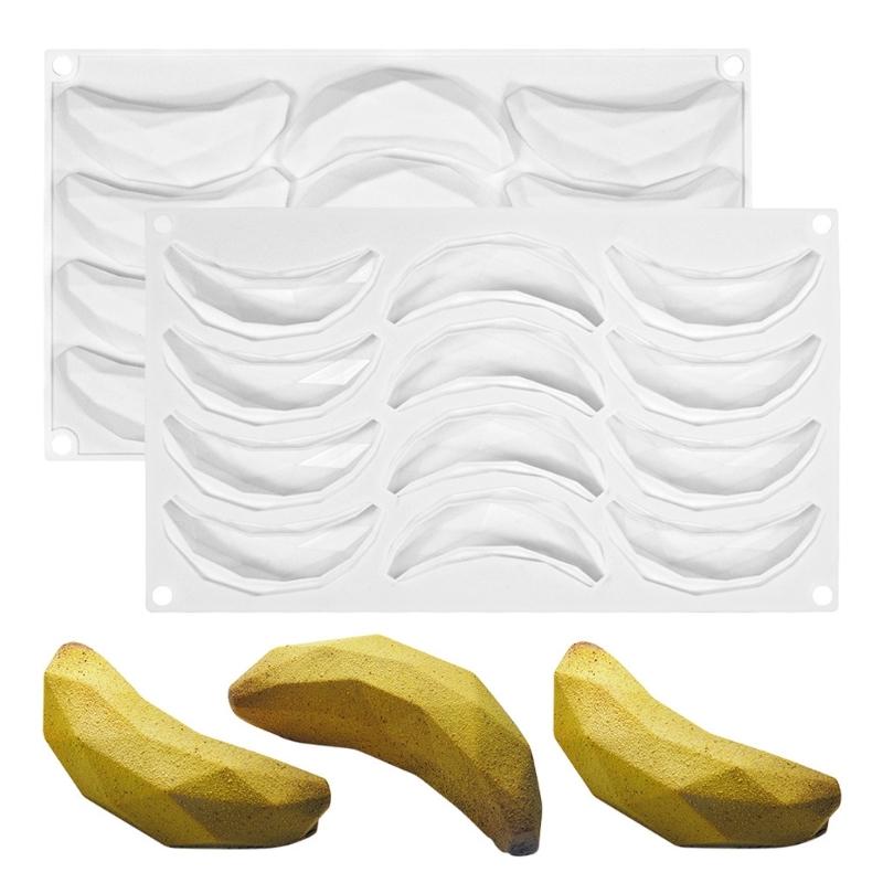 

12-Cavity Mini Polygonal Banana Silicone Mold DIY Mousse Cake Mold Baking Tool for Making Chocolate Fondant Dessert 1