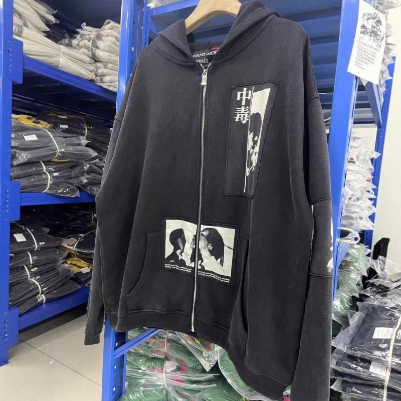Herren Übergroßer Kapuzen-Reißverschluss-Sweatshirt Streetwear Baumwollmischung Lässiges Oberteil