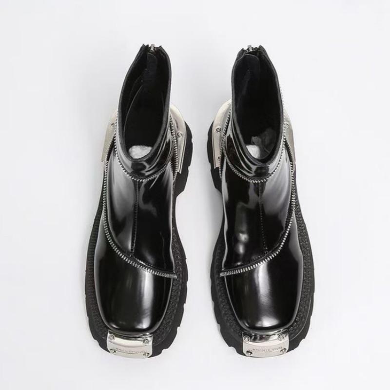 Ankle Platform Women Snow Boots Luxury Square Toe Mid Heels Leather Plush Shoes Winter 2025 Trend Designer New Goth Botas Mujer