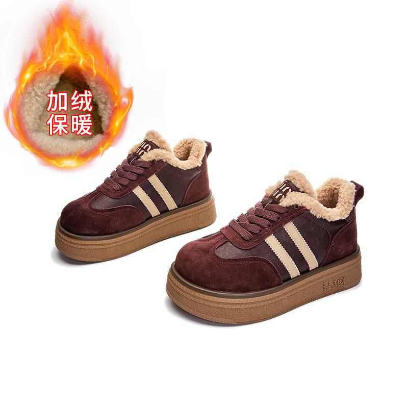 New leather Forrest Gump shoes 2025 winter women's retro German training shoes high-top women's shoes platform-soled versatile little white shoes wom